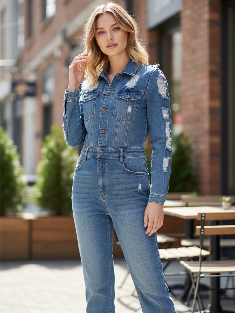 Brand new with tags Fashion Nova Light Blue Distressed Overalls
